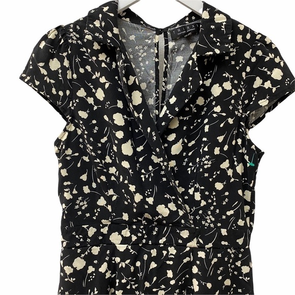 TRIXXI Dress Size Large Floral Black Ivory Rayon - Picture 4 of 11
